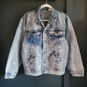 Vintage 80's - 90's Unleaded Western‎ Bomber Denim Jacket Blue Acid Wash Medium
